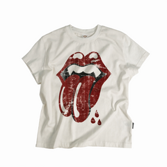 THEWET 2026SS American Street Rolling Stones Split Tongue Mock Red Tongue Short Sleeves Doing Old Printed Short Tee