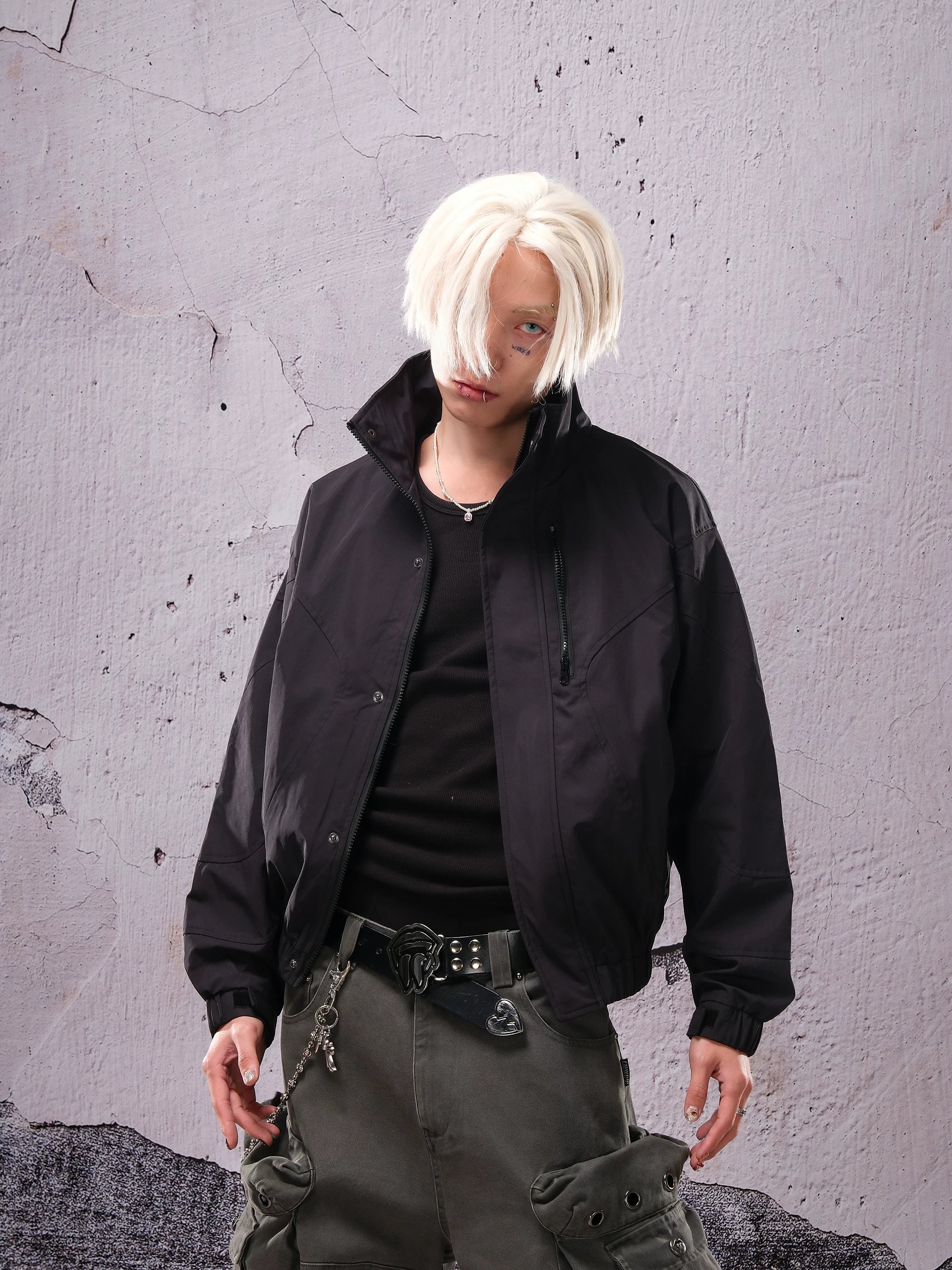 THEWET 2025秋冬 美式街头廓形刺绣短款立领夹克高领防风警服外套