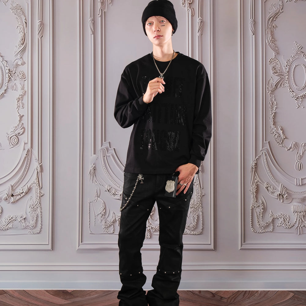 THEWET 2026 Split Tongue Rivet Brushed Wax Flared Pants Dark Pioneer Micro Elastic Casual Style Micro Flared Pants