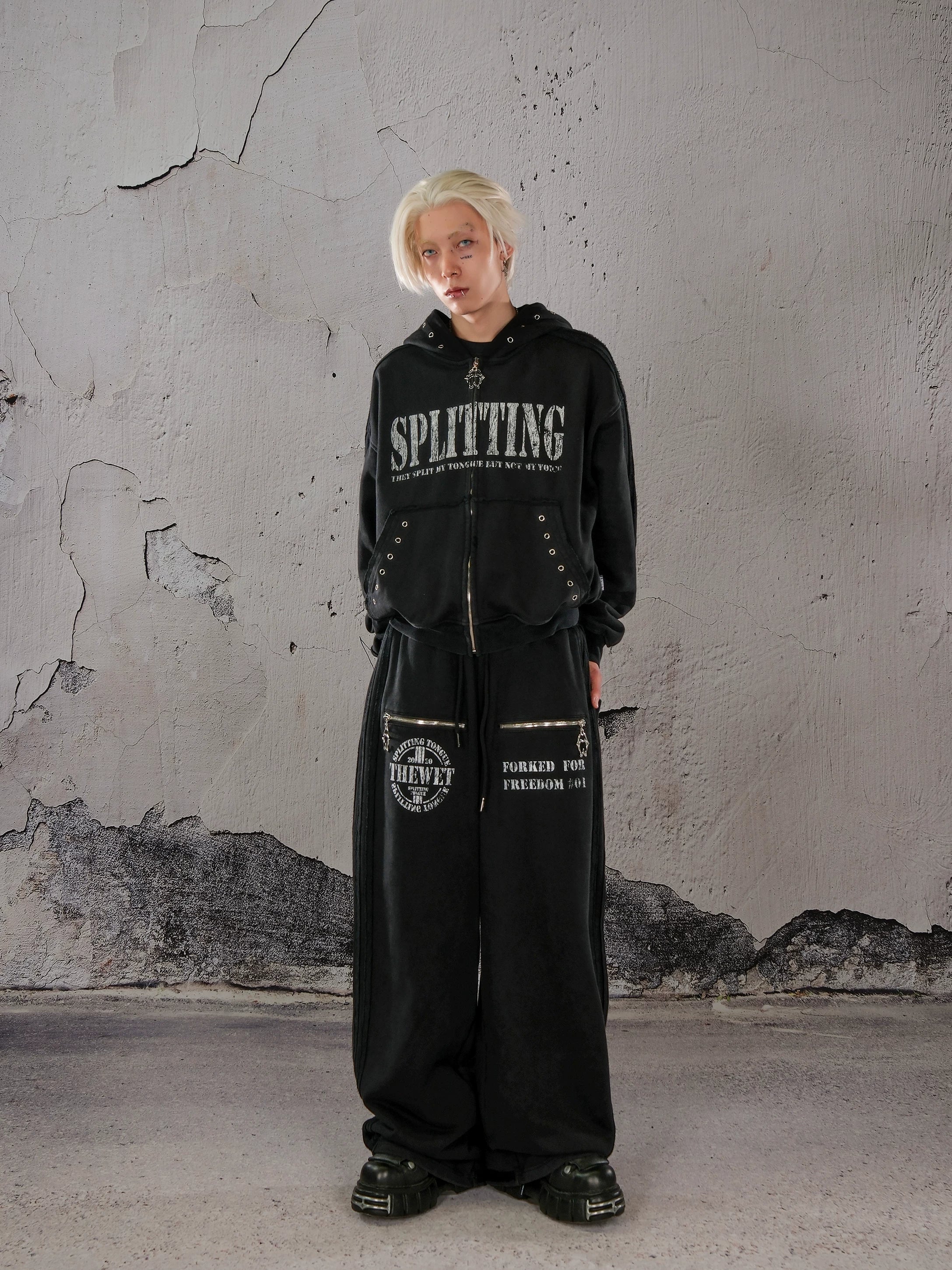 THEWET 2025 Autumn/Winter 500g American Street Heavy duty Thickened Warm Washed Outdated Printed Loose Pants