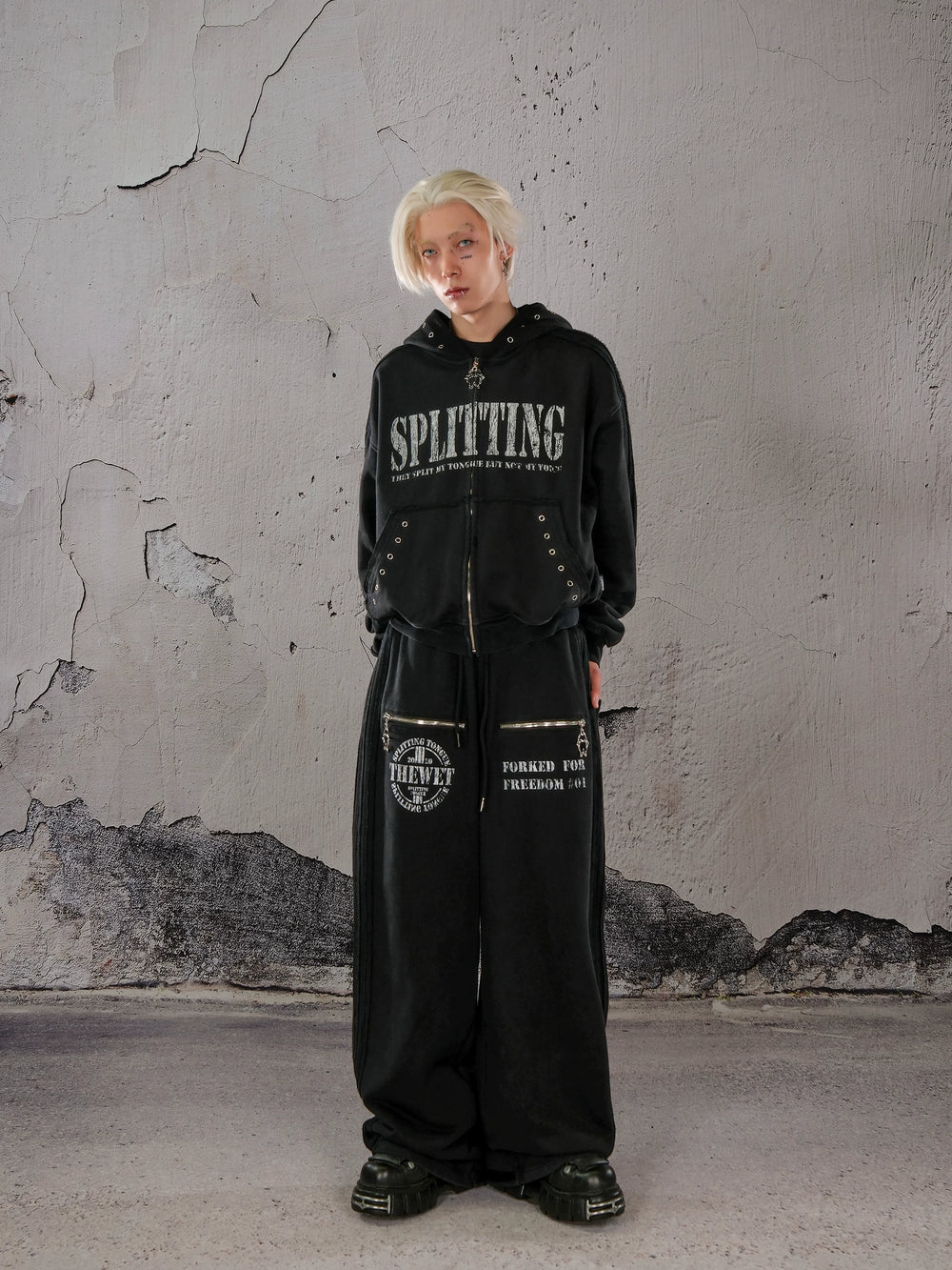 THEWET 2025 Autumn/Winter 500g American Street Heavy duty Thickened Warm Washed Outdated Printed Loose Pants