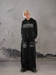 THEWET 2025 Autumn/Winter 500g American Street Heavy duty Thickened Warm Washed Outdated Printed Loose Pants