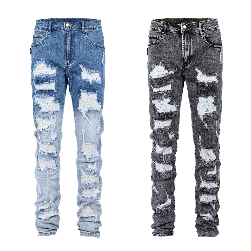 LILWET American Street Piercing Elastic Needle Embroidery HIPHOP Hip Hop Versatile Small Foot Slimming Pants