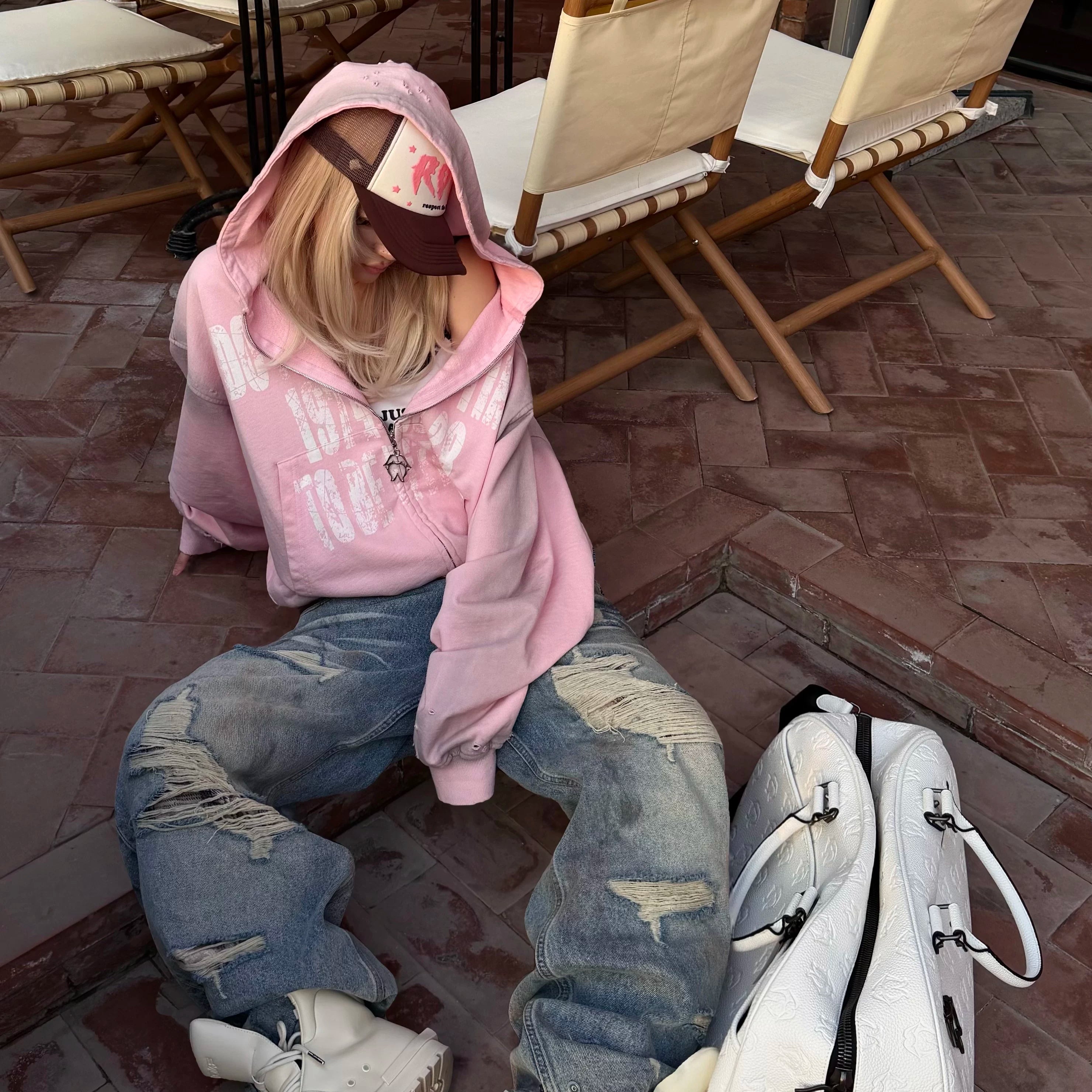Zhu Zhixin, Zhang Hanrui, Taigexi, same style THEWET street letter old zipper hoodie, hoodie