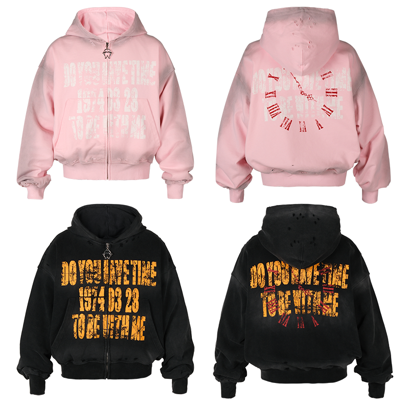 Zhu Zhixin, Zhang Hanrui, Taigexi, same style THEWET street letter old zipper hoodie, hoodie