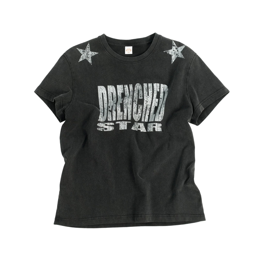 THEWET 2026SS Street Retro Vintage Double Star Letter Printed Cotton Short Sleeve Tee