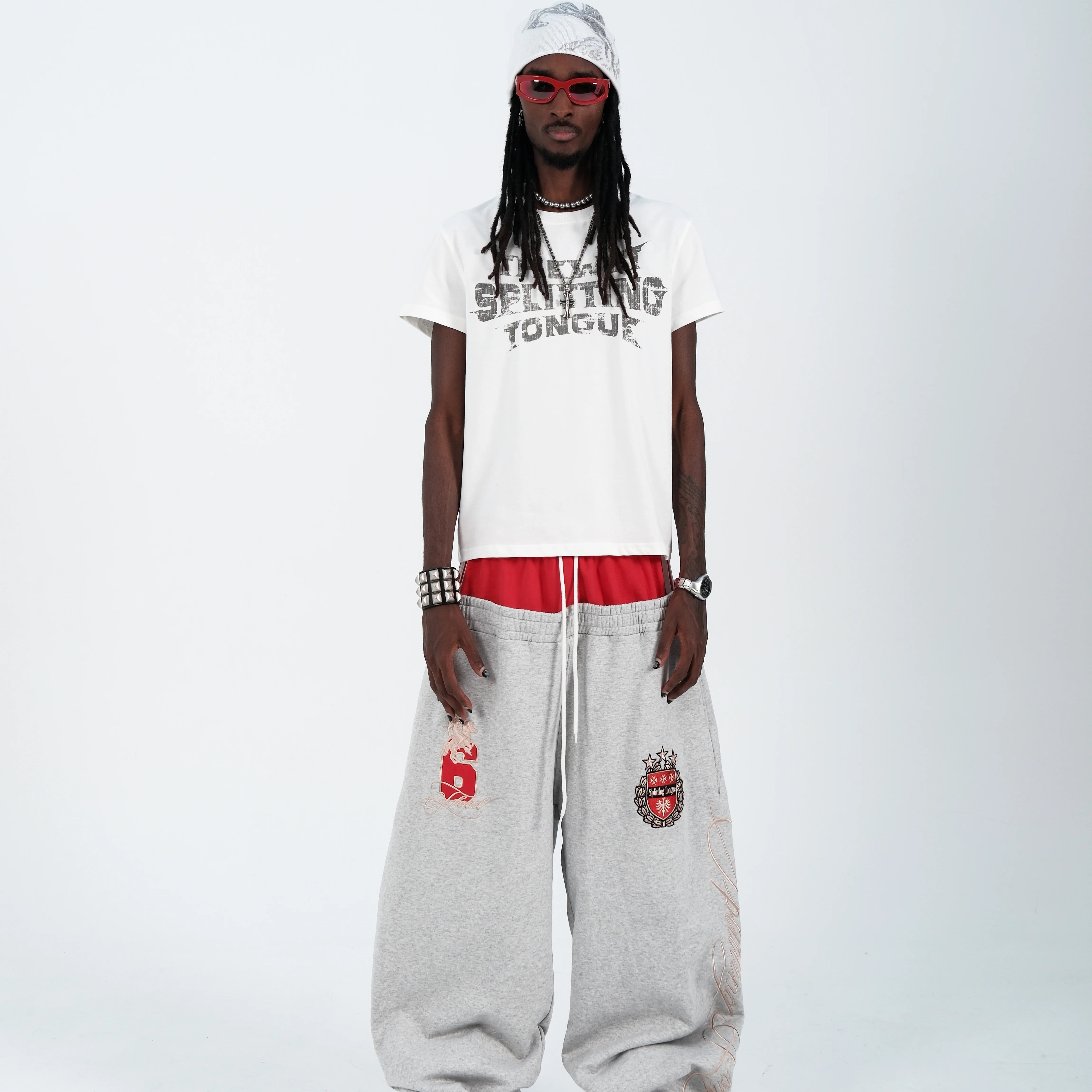 THEWET 2026SS Street Retro Doing Old Casual Bending Knife LOGO Printed Cotton Slim Short Sleeve Tee