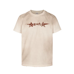 THE WET2025SS American street mud dyed vintage print slogan slim fit star short sleeved tee