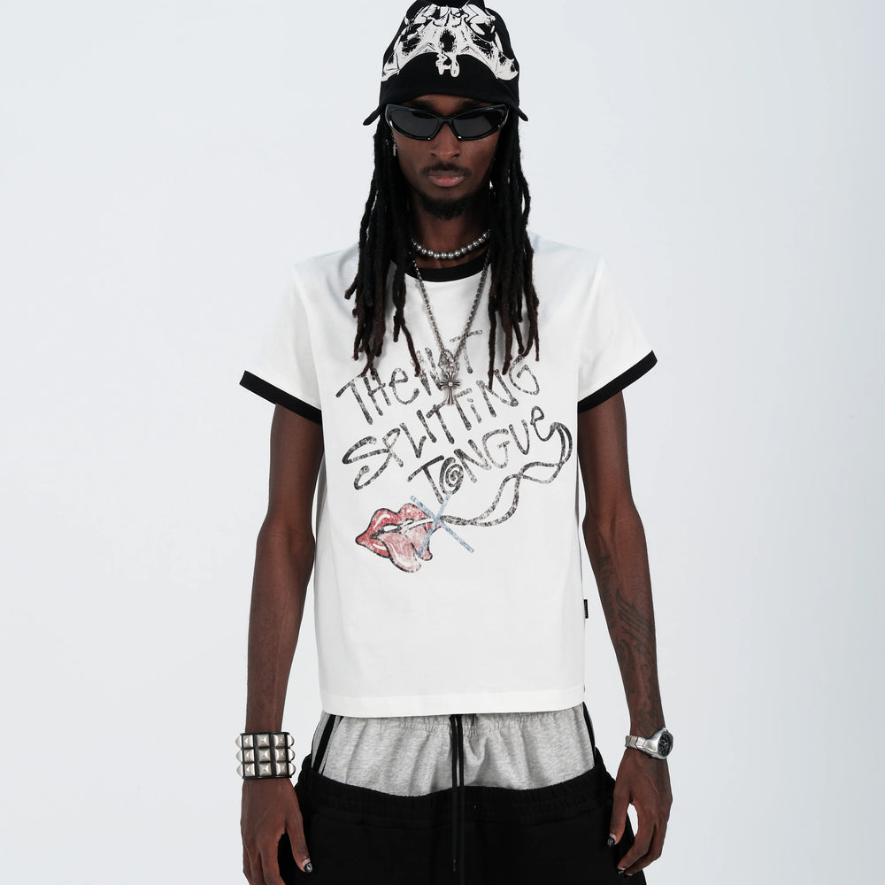 THEWET 2026SS Street Leisure White Ink Letter Non Smoking Printed Cotton Slim Short Sleeve Tee