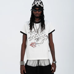 THEWET 2026SS Street Leisure White Ink Letter Non Smoking Printed Cotton Slim Short Sleeve Tee