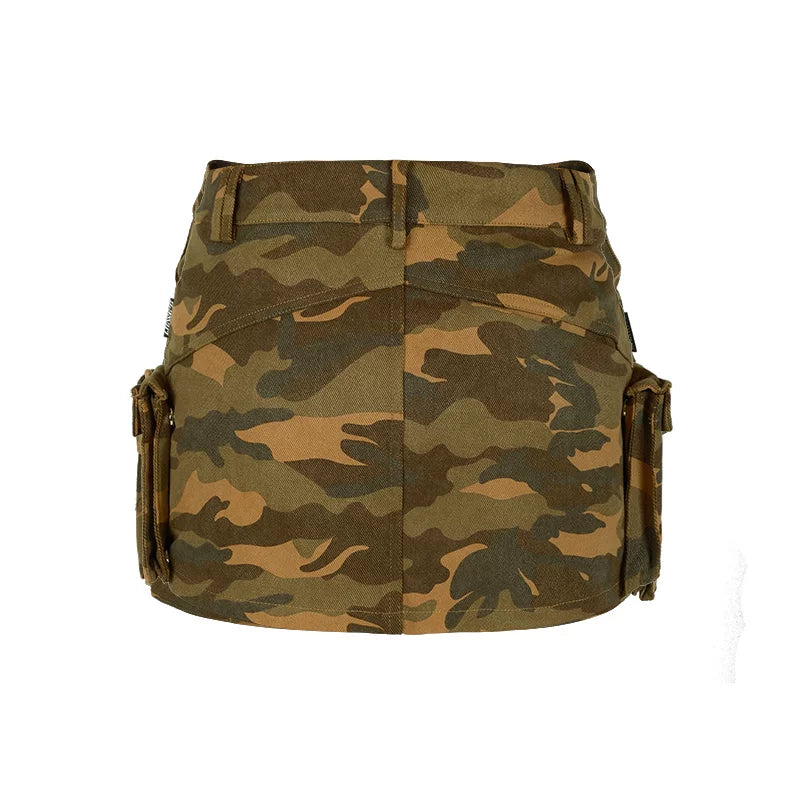 LILWET GIRL American Retro Summer Hot Girl Half body Bag Hip Skirt Camouflage Work Clothes Detachable Short Skirt