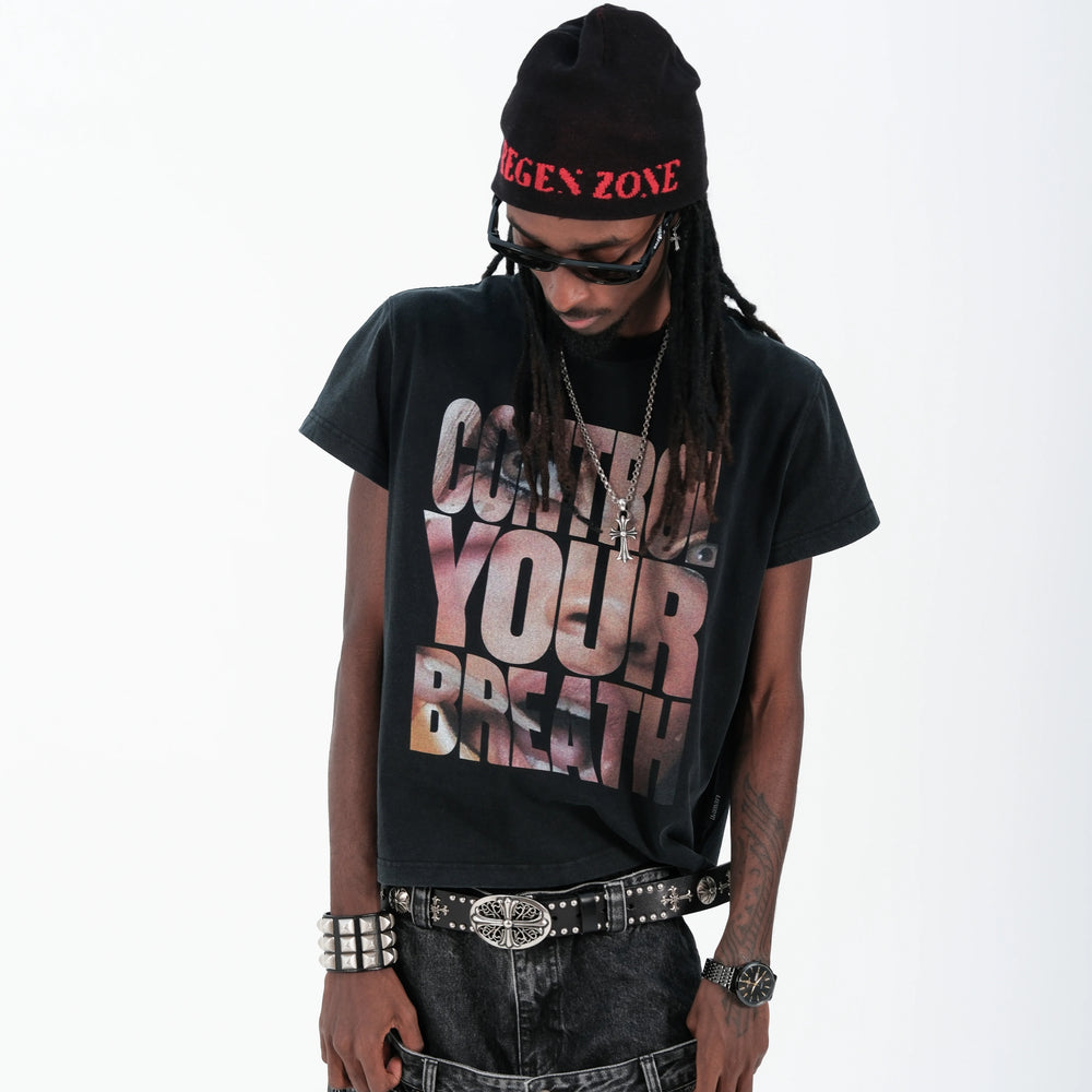 THEWET 2026SS Street Casual Photo White Ink Letter Printed Cotton Slim Short Sleeve Tee