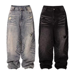 LILWET loose hole washed distressed 13 ounce cat paw scratch cat whisker split tongue jeans THEWET