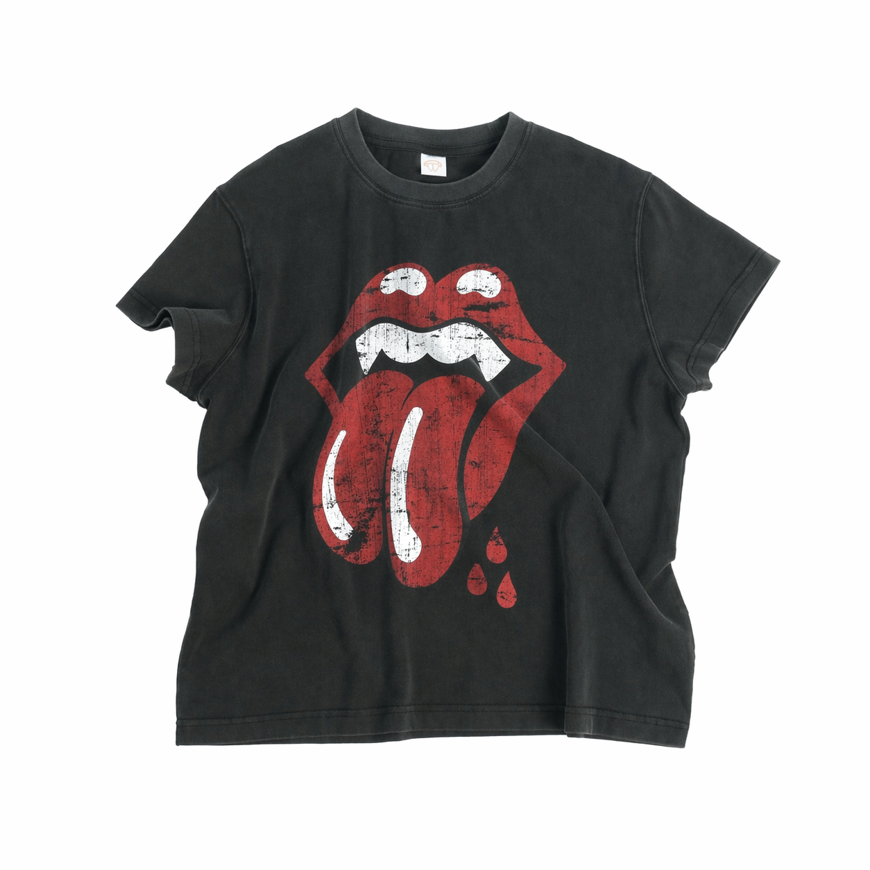 THEWET 2026SS American Street Rolling Stones Split Tongue Mock Red Tongue Short Sleeves Doing Old Printed Short Tee