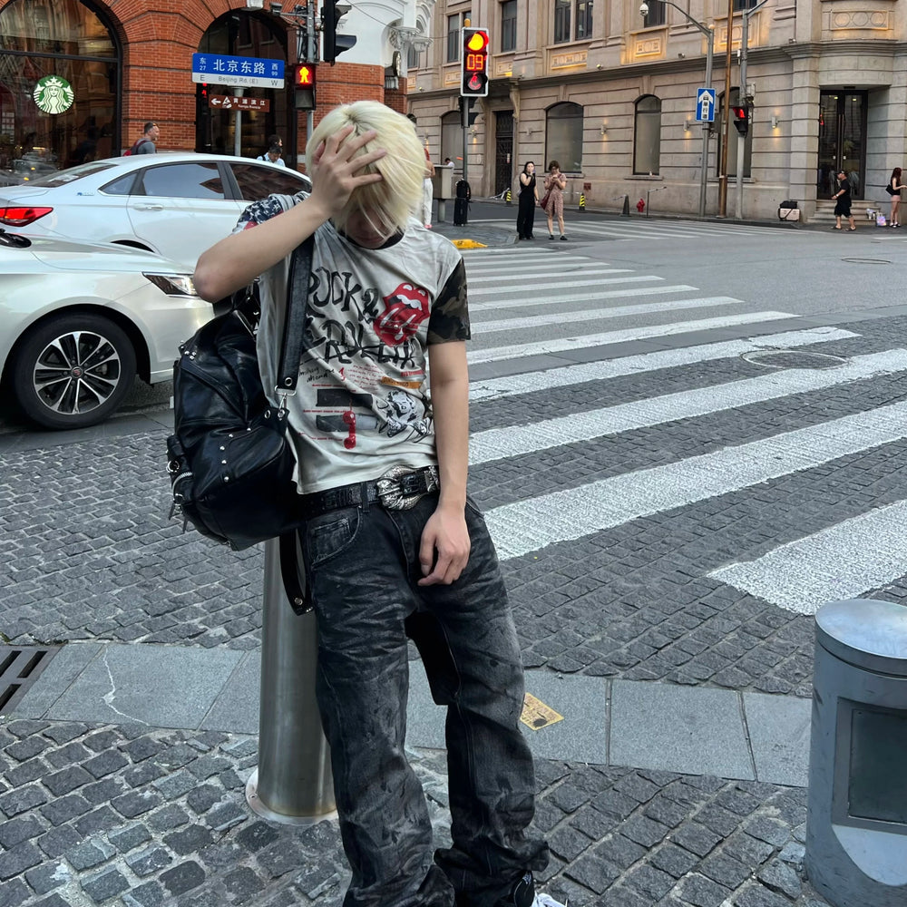 ROLLINGMONEY Vintage Camo Graphic Tee