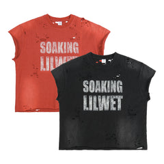 THEWET washed vintage street print distressed shoulder