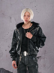 THEWET SPLITTING TONGUE 2025AW Winter Street Silhouette Airplane Buckle Zipper Leather Jacket