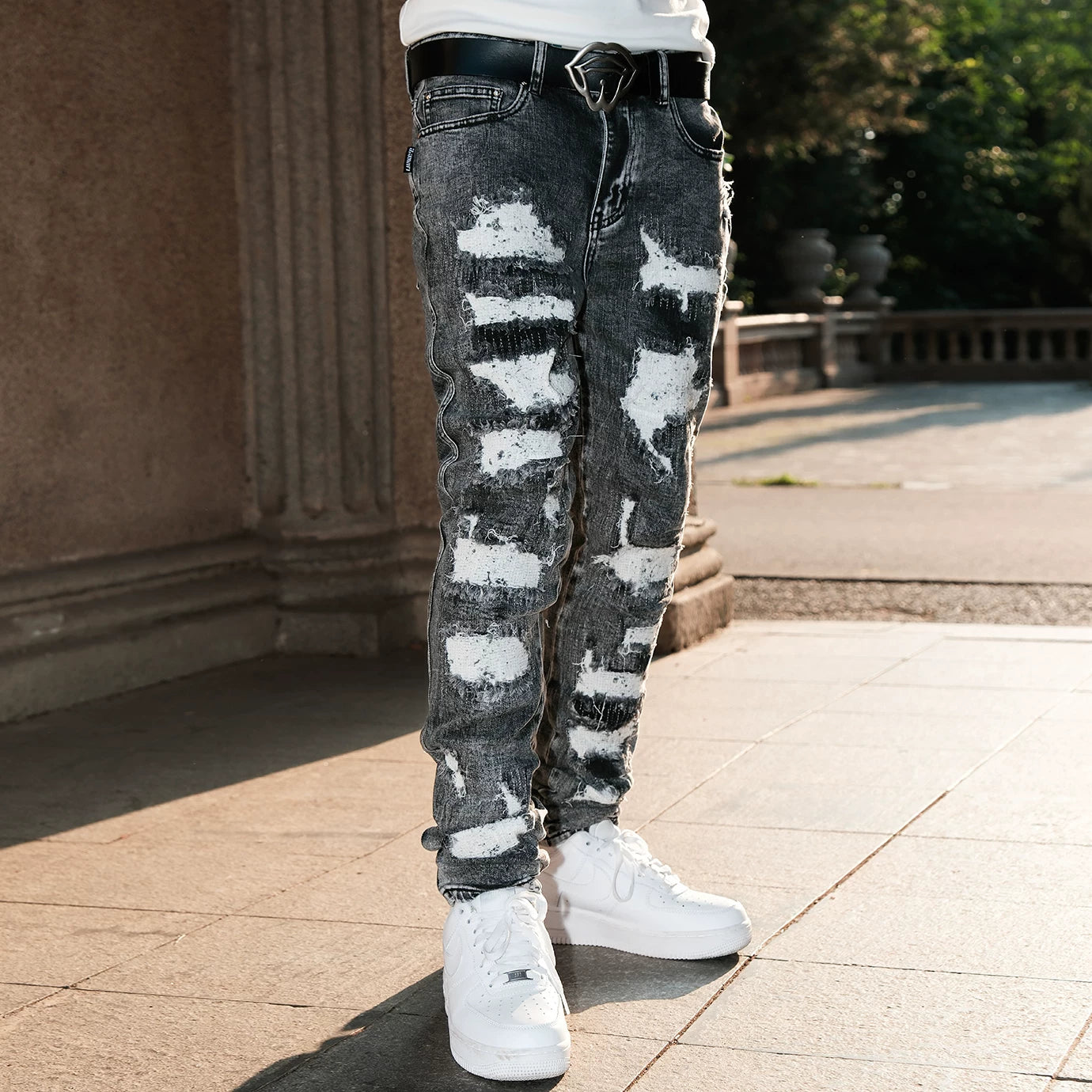 LILWET American Street Piercing Elastic Needle Embroidery HIPHOP Hip Hop Versatile Small Foot Slimming Pants