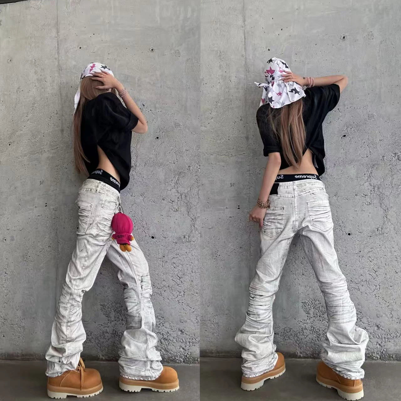 ROLLING MONEY Washed Grey Jeans