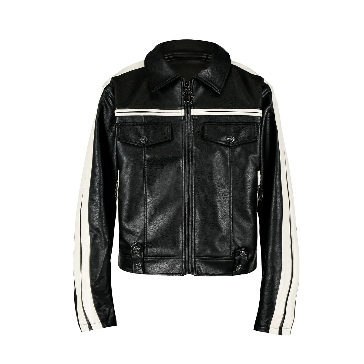THEWET 2025 AW TOPBARRY Same Style Autumn/Winter American Street Short Wide Curved Knife Splicing Leather Jacket