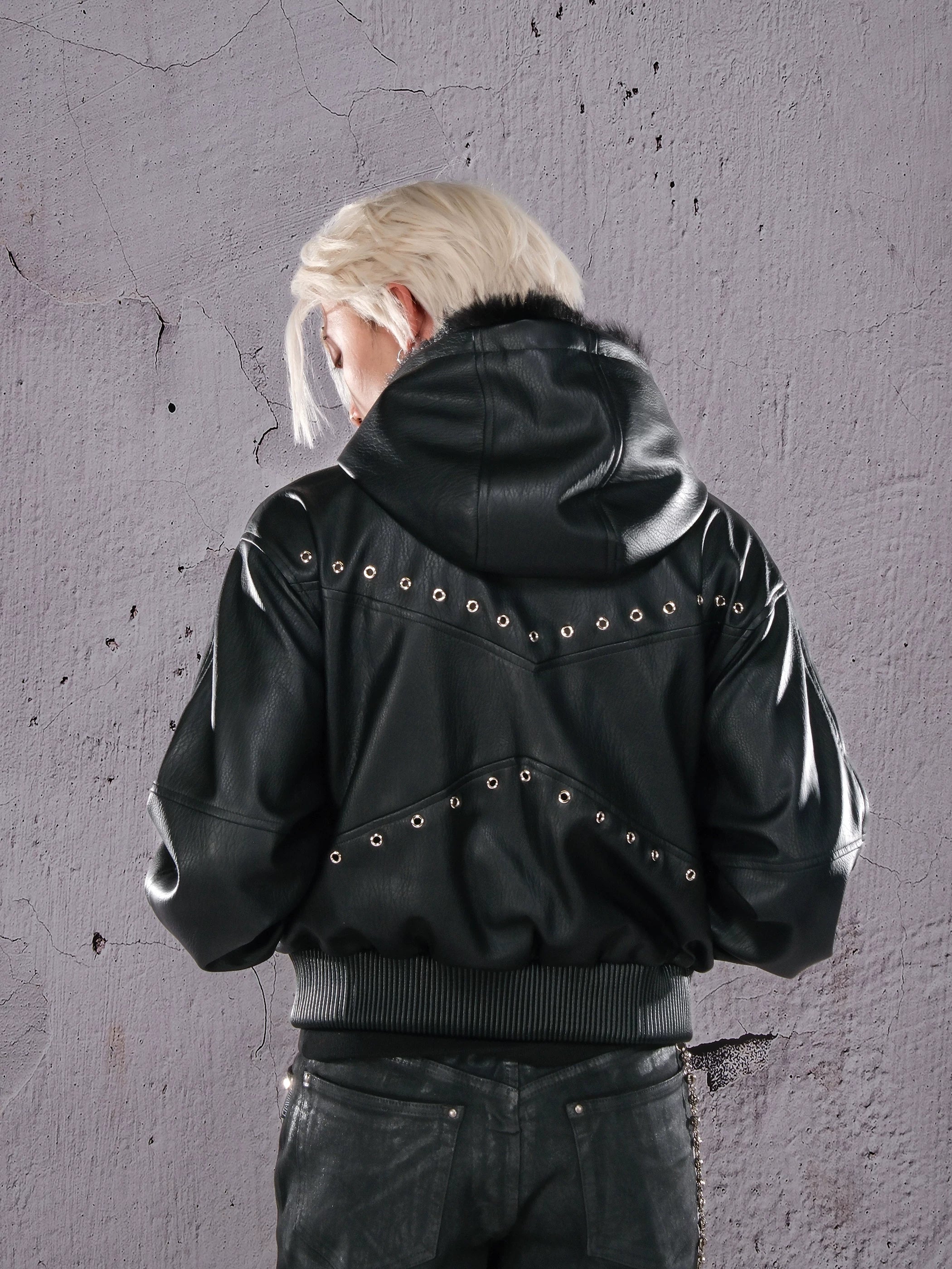 THEWET SPLITTING TONGUE 2025AW Winter Street Silhouette Airplane Buckle Zipper Leather Jacket