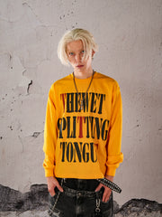 THEWET 2025 Autumn/Winter American Street Split Tongue Letter LOGO Printed Cotton Round Neck Base Long Sleeve Tee