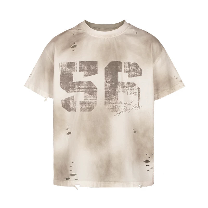 THEWET 2026SS American retro mud dyed distressed street casual fun loose printed short sleeved shirt