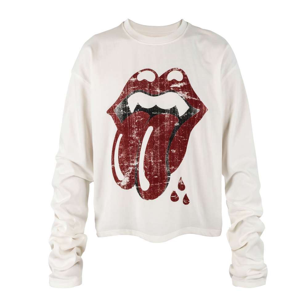 THEWET 2026AW American Street Rolling Stones Split Tongue Joke Fun Long Sleeve Short Style Vintage Printed Long Tee