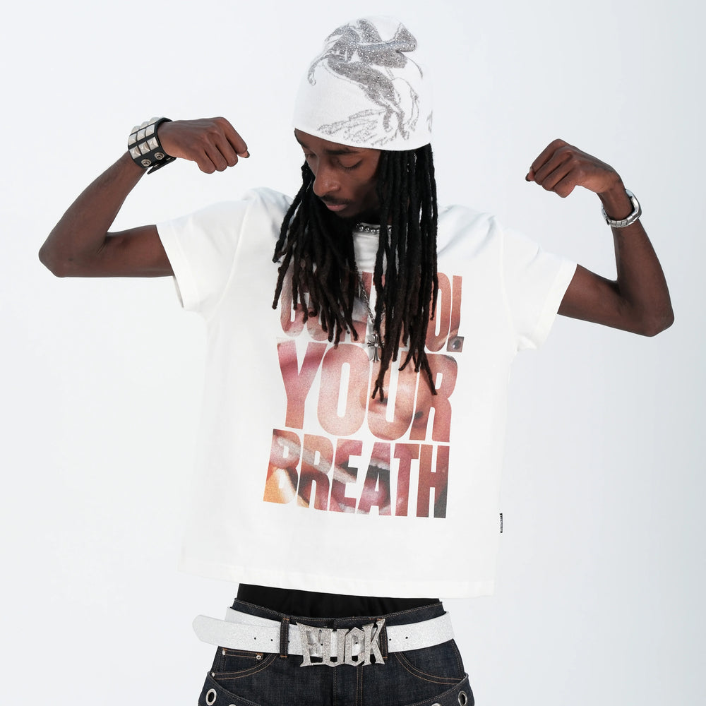 THEWET 2026SS Street Casual Photo White Ink Letter Printed Cotton Slim Short Sleeve Tee