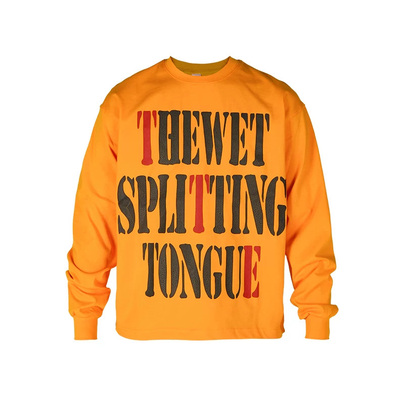 THEWET 2025 Autumn/Winter American Street Split Tongue Letter LOGO Printed Cotton Round Neck Base Long Sleeve Tee