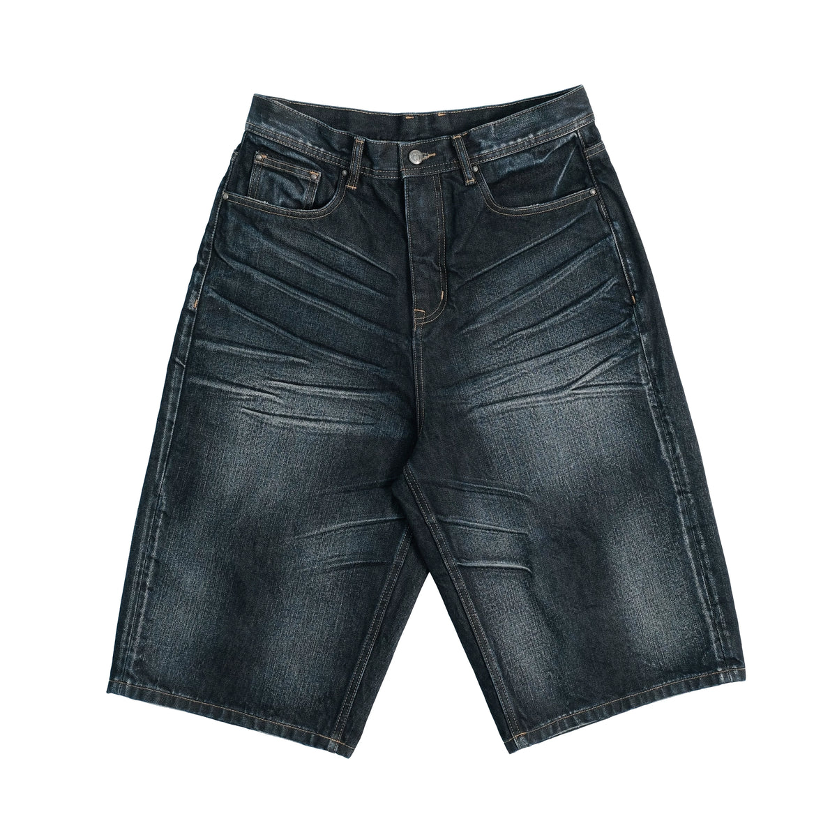THEWET 14oz American washed distressed three-dimensional pleated cat whisker denim shorts for men, pure cotton wide leg cropped pants