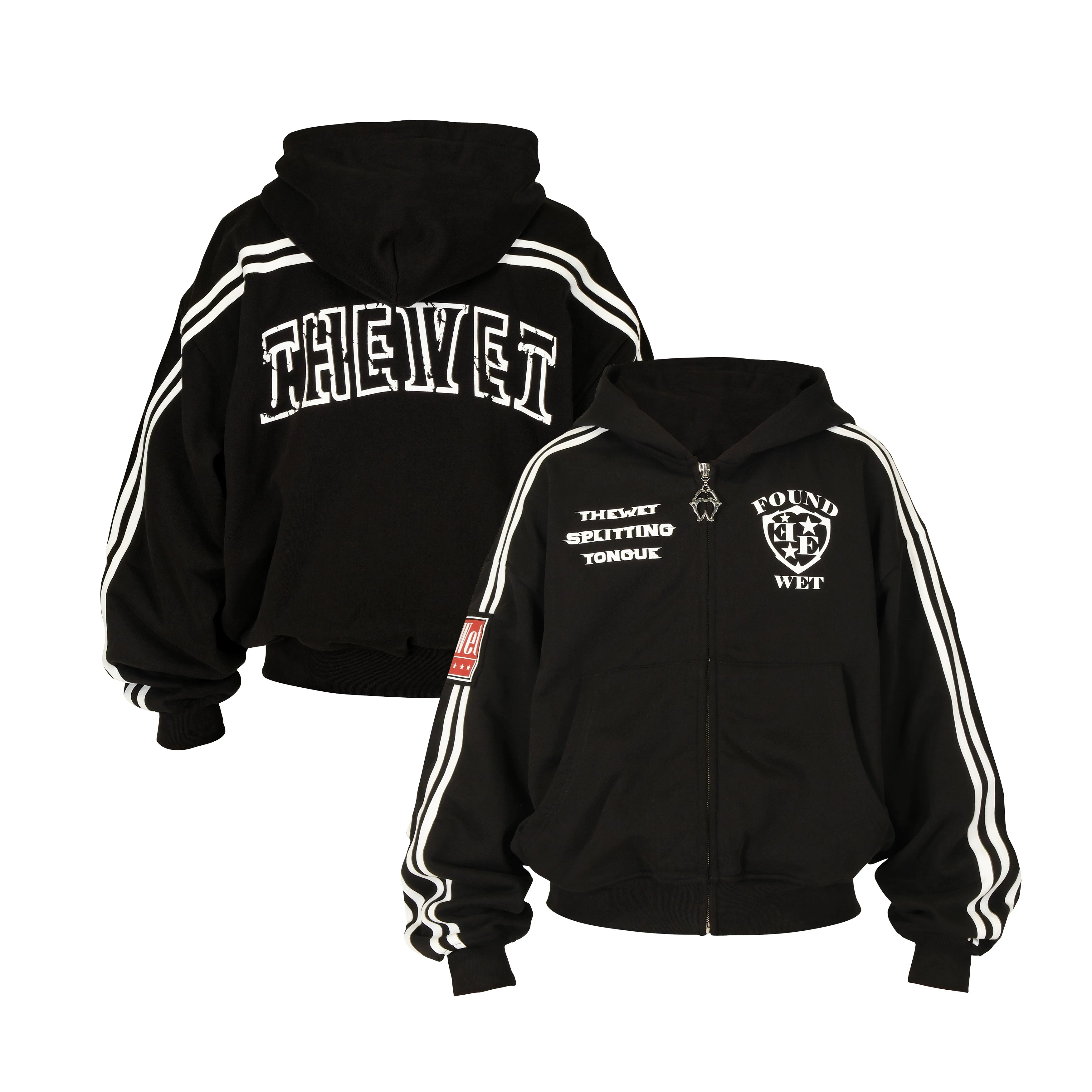 THEWET 2026 Spring American Street Printed Zipper Hoodie 520g Heavy silhouette Casual Straight Pull Hoodie