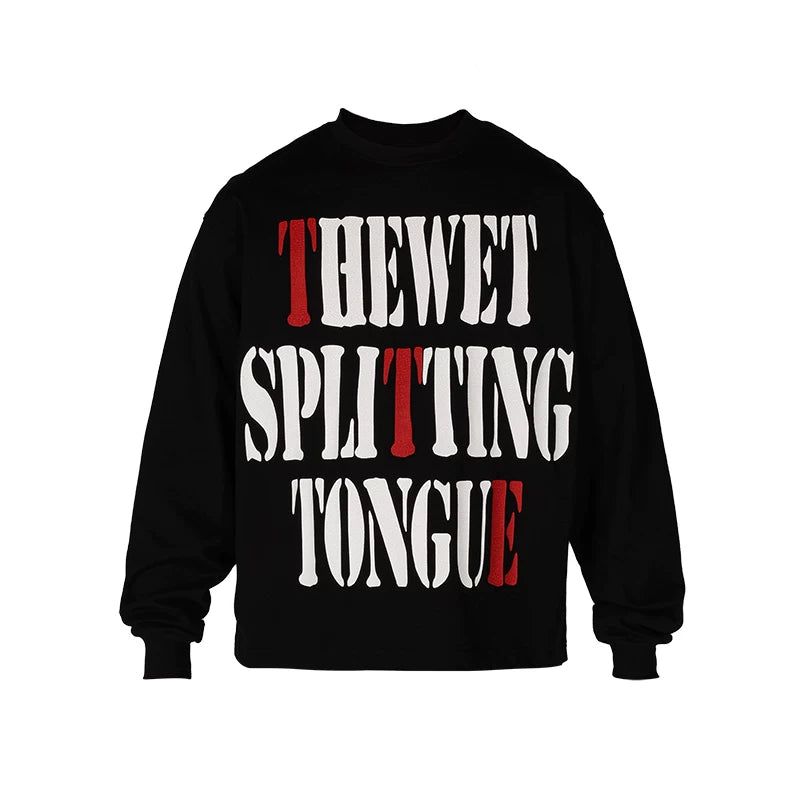 THEWET 2025 Autumn/Winter American Street Split Tongue Letter LOGO Printed Cotton Round Neck Base Long Sleeve Tee