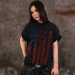 THEWET 2026SS American retro street casual mud dyed vintage flag fun printed short sleeved tee