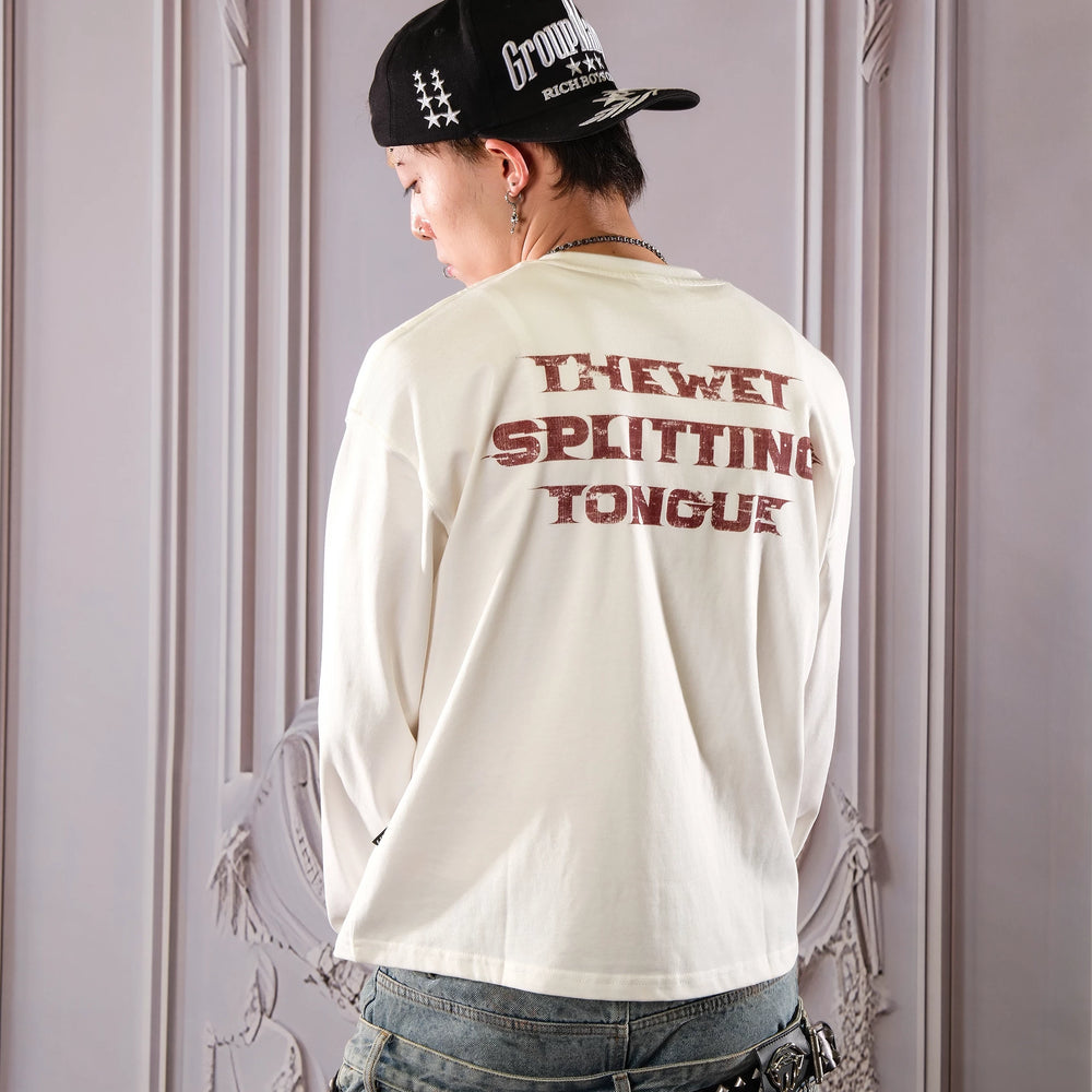 THEWET 2026AW American Street Rolling Stones Split Tongue Joke Fun Long Sleeve Short Style Vintage Printed Long Tee