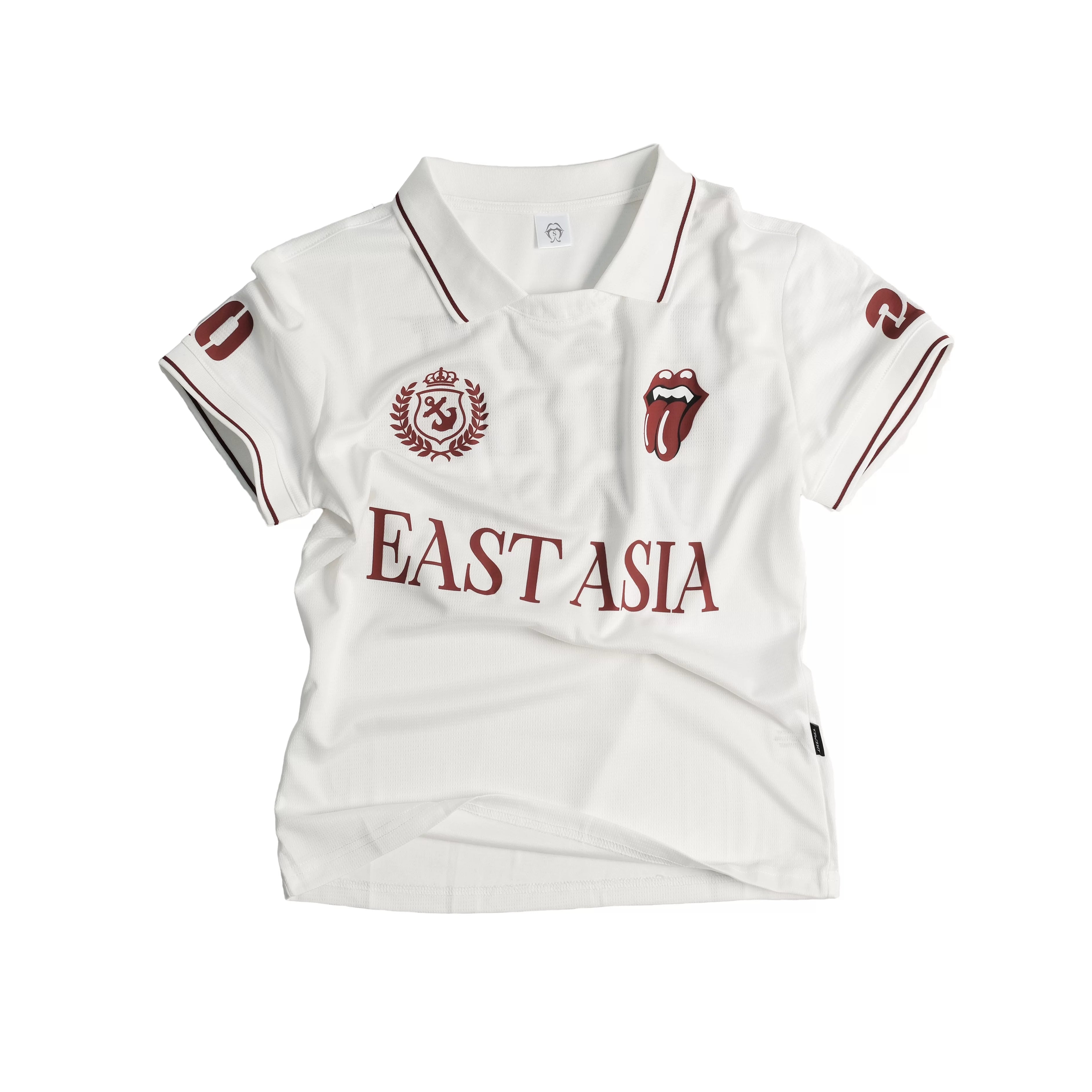 THEWET 2026SS East Asian Street Casual Elastic Jersey Letter Printed Short Sleeve Polo Shirt Slimming Short Tee