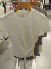 Gap women's 2026 summer new cotton logo embroidered pleated drawstring short sleeved T-shirt top 892641