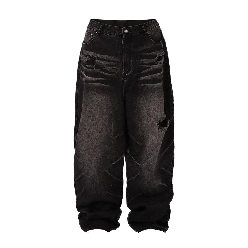 LILWET loose hole washed distressed 13 ounce cat paw scratch cat whisker split tongue jeans THEWET