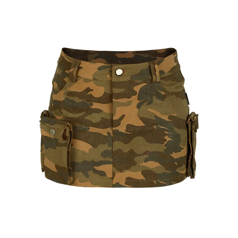 LILWET GIRL American Retro Summer Hot Girl Half body Bag Hip Skirt Camouflage Work Clothes Detachable Short Skirt