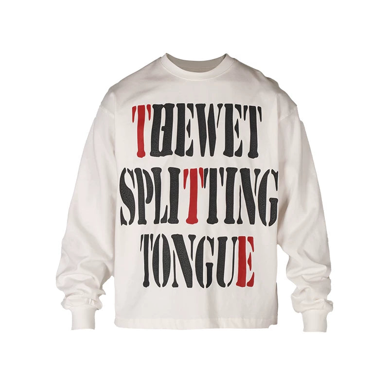 THEWET 2025 Autumn/Winter American Street Split Tongue Letter LOGO Printed Cotton Round Neck Base Long Sleeve Tee