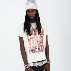 THEWET 2026SS Street Casual Photo White Ink Letter Printed Cotton Slim Short Sleeve Tee