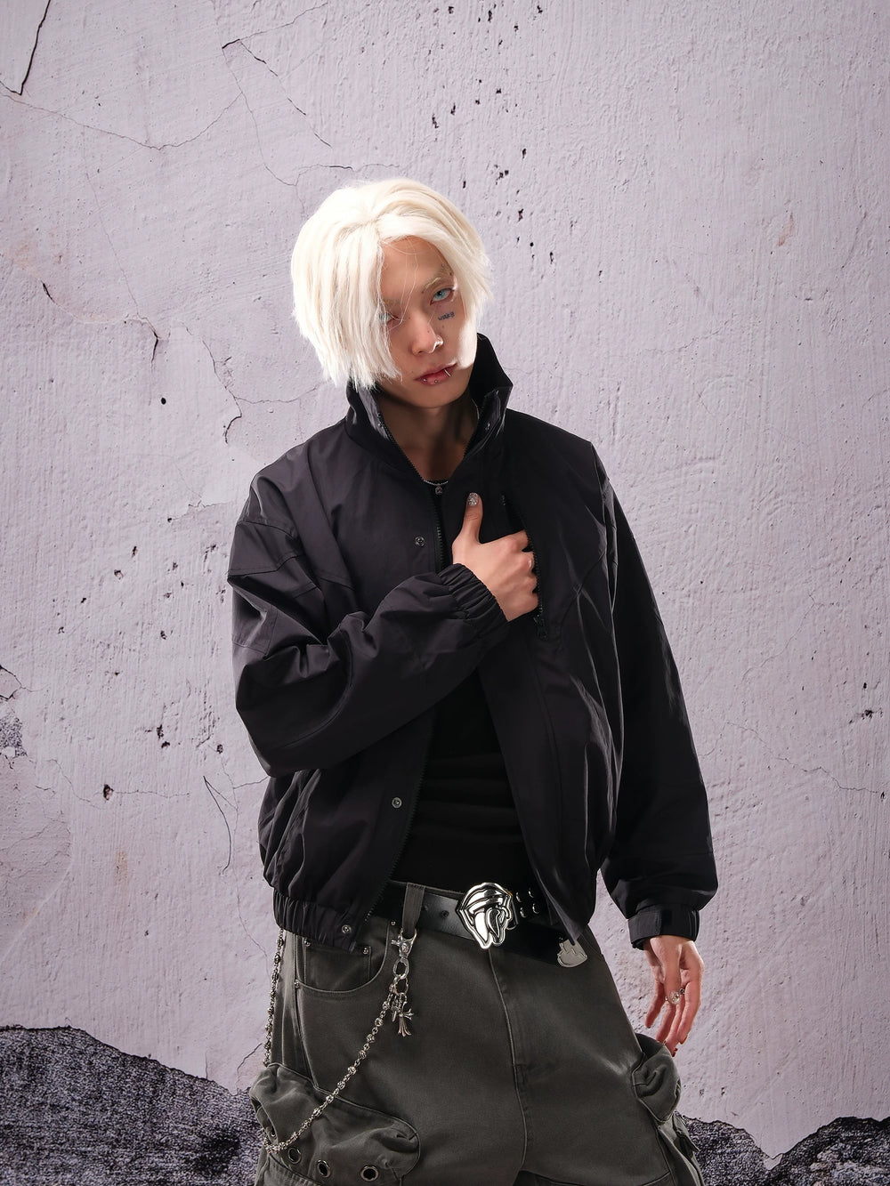 THEWET 2025秋冬 美式街头廓形刺绣短款立领夹克高领防风警服外套