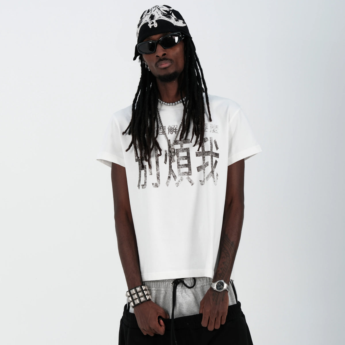 THEWET 2026SS Street Retro Doing Old Leisure Chinese Don't Bother Me Cotton Slim Short Sleeve Tee