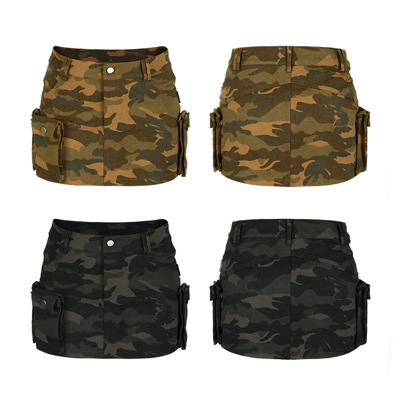 LILWET GIRL American Retro Summer Hot Girl Half body Bag Hip Skirt Camouflage Work Clothes Detachable Short Skirt