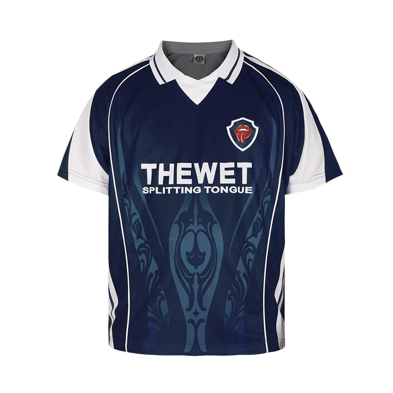 THEWET 2026SS American Street Fun Retro Dark Pattern Printed Split Tongue Sports Jersey Short Sleeve Tee