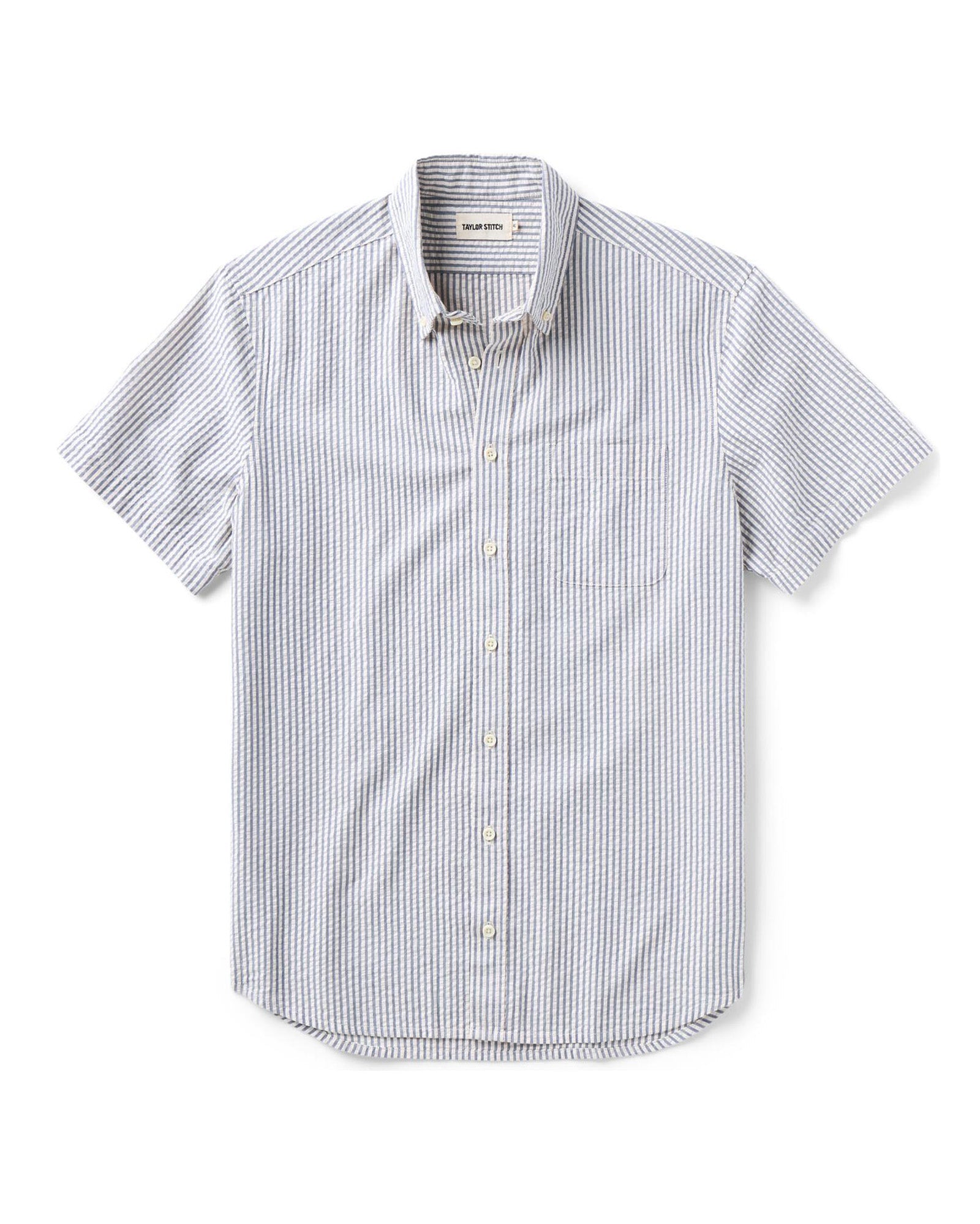 The Short Sleeve Jack in Steel Blue Stripe Seersucker