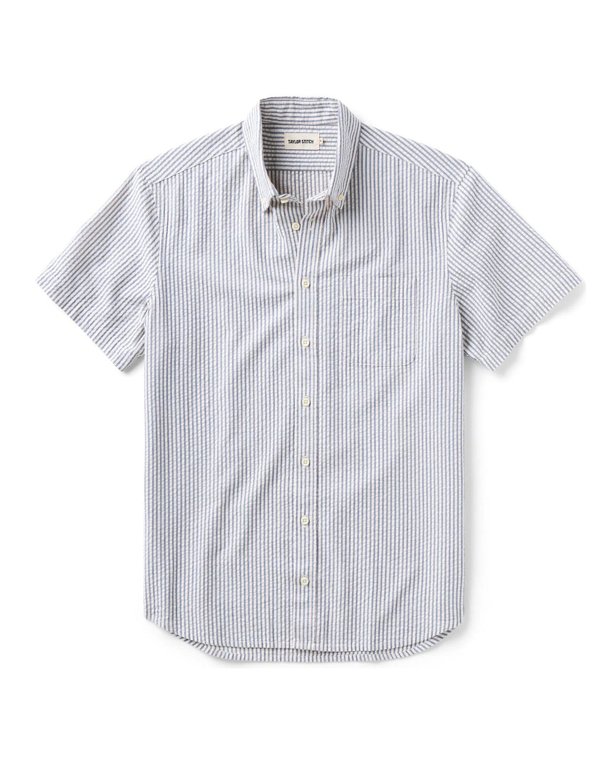 The Short Sleeve Jack in Steel Blue Stripe Seersucker