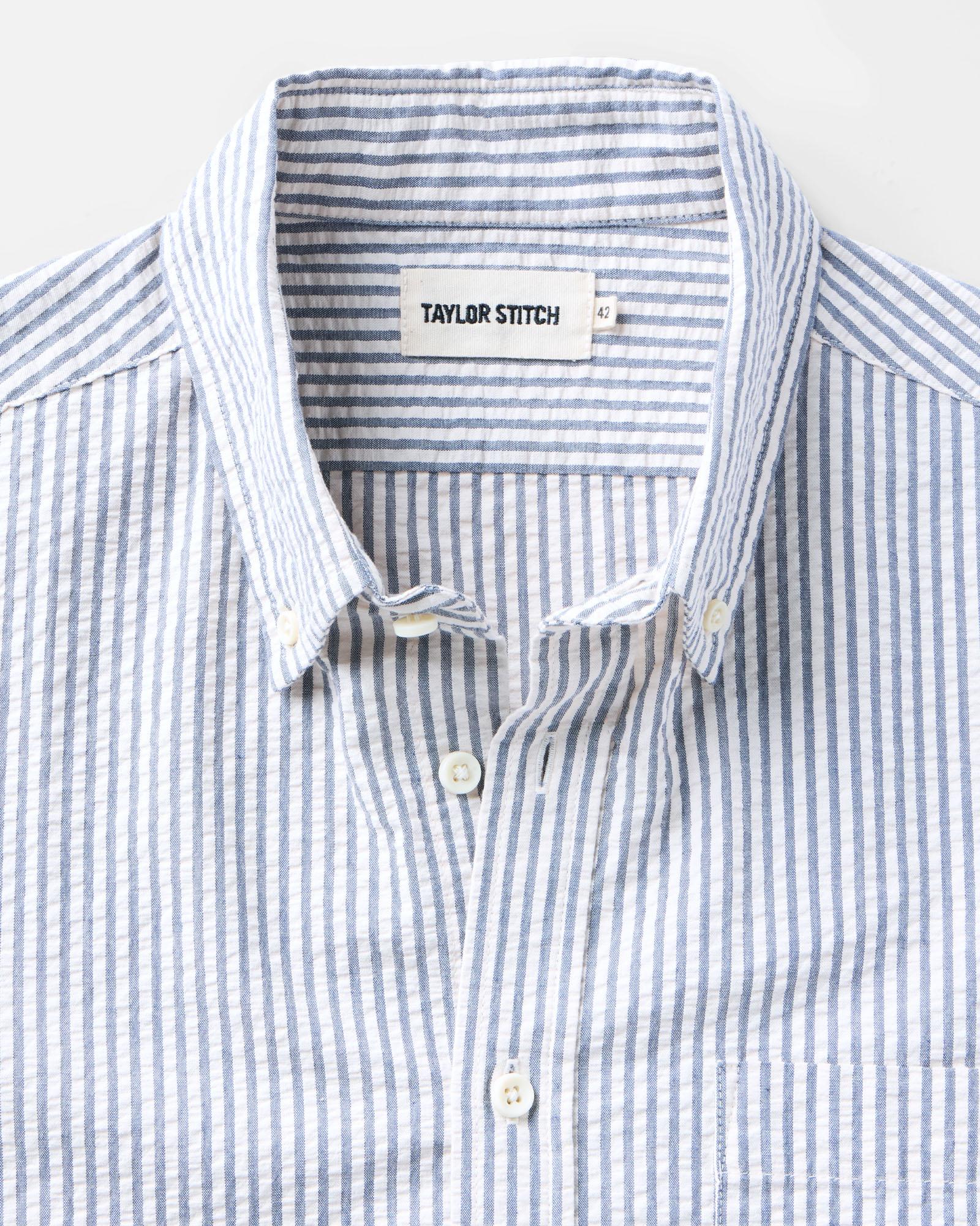 The Short Sleeve Jack in Steel Blue Stripe Seersucker