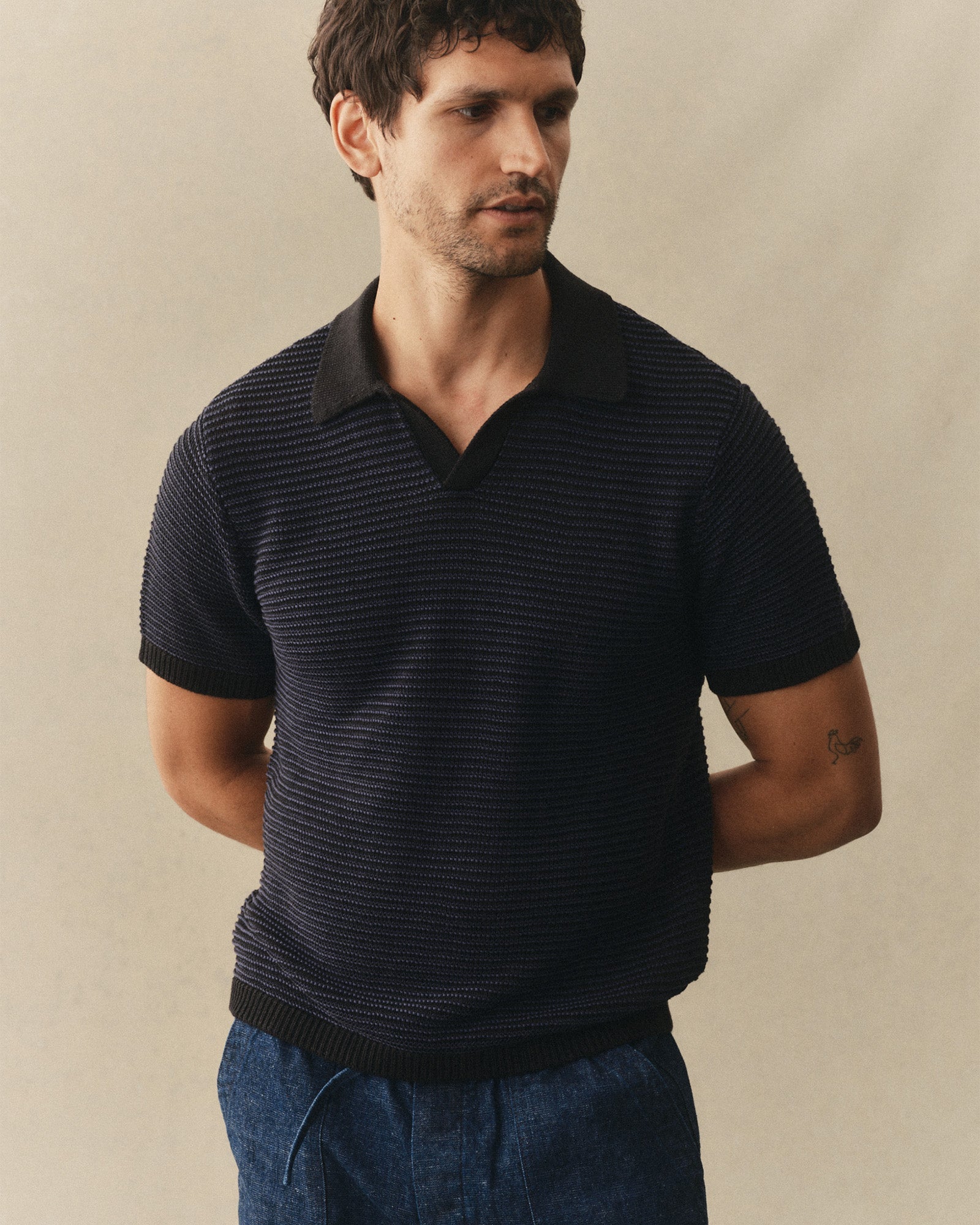 The Valencia Sweater Polo in Coal Stripe