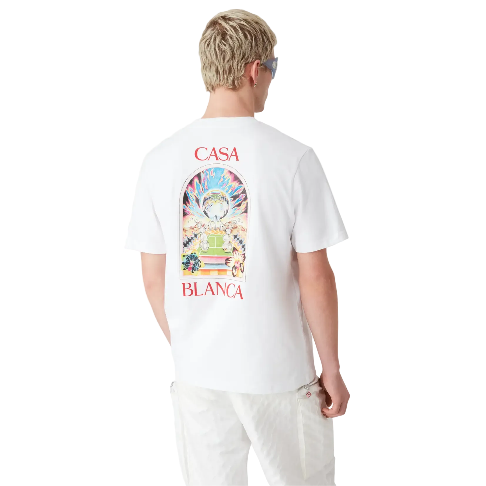 Casablanca White Tennis Landscape Short Sleeve T‑Shirt